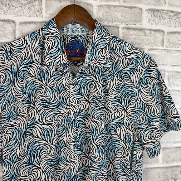 Robert Graham Designer Light Blue Whirlwind Print Casual Button Shirt Mens LARGE - Picture 1 of 7